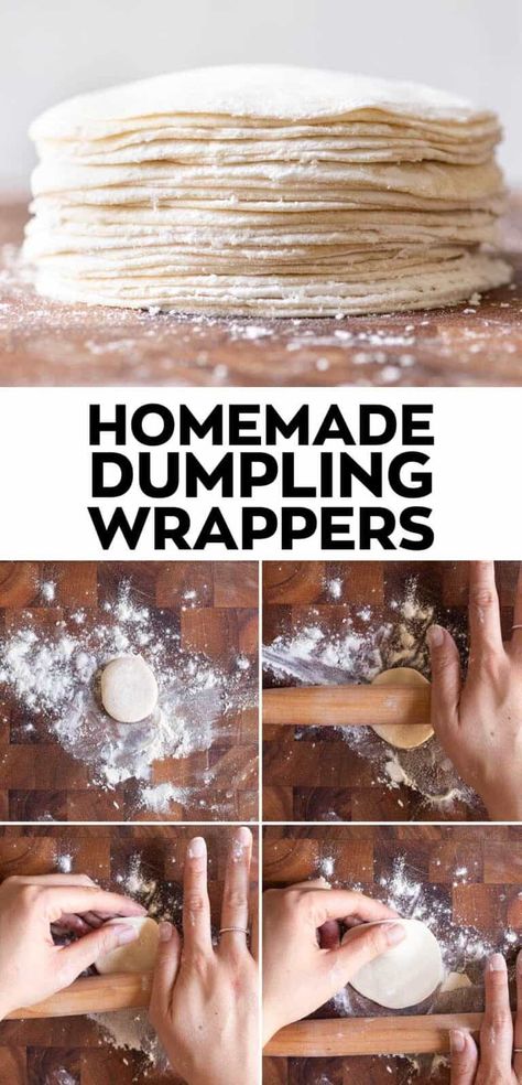 How to Make Dumpling Wrappers - Step-by-step guide Asian Dumpling Dough Recipe, Diy Dim Sum, Homemade Potstickers Dough, Dumpling Wrapper Recipes, How To Make Steamed Dumplings, Dumpling Sheet Recipe, Dumpling Maker Recipes, How To Steam Dumplings, Mini Dumplings Recipe