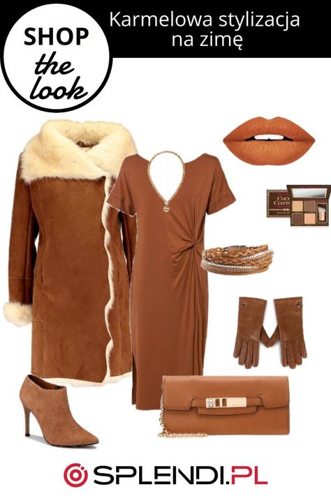 How to warm up the winter aura a bit? Put on styling in a warm, caramel shade. Such a total look in an elegant style will be perfect for many occasions. The base of the styling is a caramel midi dress and ankle boots in the same color. Put on a delicate heel that will give you grace and style. Put a warm caramel coat on top. Do not forget about stylish accessories - elegant brown women's gloves and a small caramel-colored handbag will perfectly complete the whole. Total Look