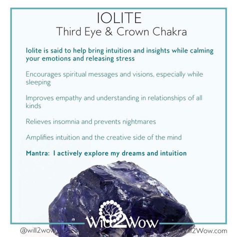 Crystal healing with iolite Iolite Meaning, Crystal Dictionary, Crystal Affirmations, January Moon, Healing Crystal Bracelets, Iolite Crystal, Iolite Stone, Crystals Healing Properties, Spiritual Crystals