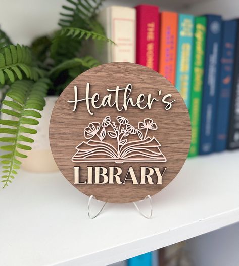 Personalized Library Sign, Book Shelf Decor, Gift for Book Lover, Bookish Sign, Book Nook Sign, Bookcase Sign, Bookish Room Decor, Book Sign - Etsy Australia Bookish Room Decor, Bookish Room, Book Shelf Decor, Library Signs, Pinterest Contest, Light Colored Wood, Gift For Book Lover, Book Nook, Bookshelf Decor