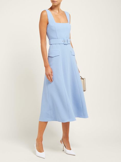 Lyst - Emilia Wickstead Petra Panelled Wool Crepe Dress in Blue Emilia Wickstead Dress, Casual Work Dresses, Smart Casual Dress, Pleated Skirt Dress, Wool Crepe, Emilia Wickstead, Dress Sale, Crepe Dress, Blue Dress