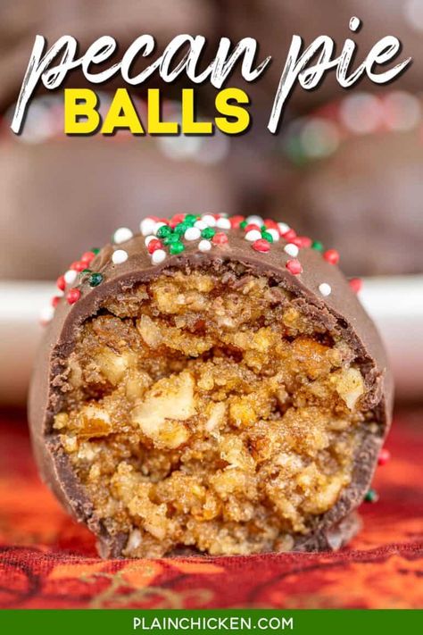 Candy Pecans, Pie Balls, Pecan Pie Balls, Pecan Balls, Pecan Halves, Pecan Pie Bites, Dessert Truffles, Plain Chicken, Christmas Candy Recipes