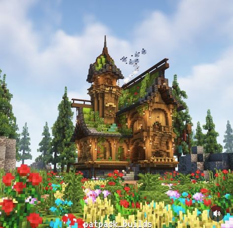 Cute Minecraft Hill House, Llama House Minecraft, Minecraft Cottage With Tower, Massive Minecraft Houses, Minecraft House Moss Roof, Earthy Minecraft Builds, Moss Builds Minecraft, Minecraft Parrot Sanctuary, Mesa Biome House