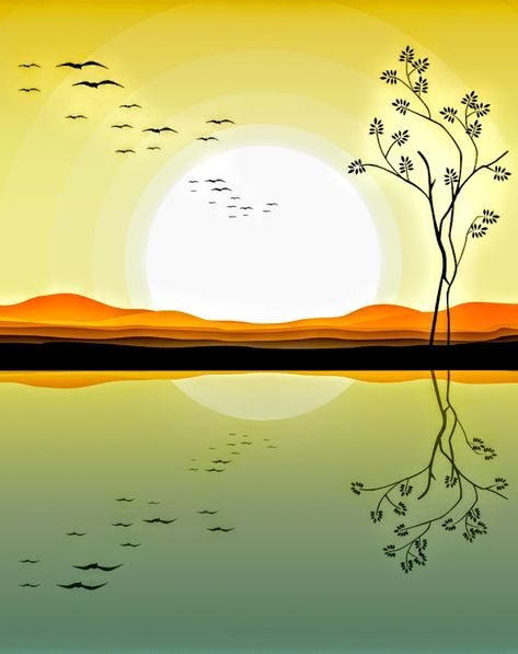 The life is same like a sun sat Sun Rise Drawing Art, Sun Rise Drawing, Rise Drawing, Reflection Drawing, Oneplus Wallpapers, Sun Rise, Mural Wall, Water Reflections, Mural Wall Art