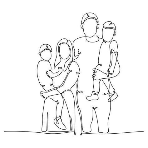 Family Drawings Easy, Family Of 4 Drawing, One Line Drawing Family, Family Line Art, Family Sketch, Idee Cricut, Baby Boy Knitting Patterns, Baby Icon, Family Drawing