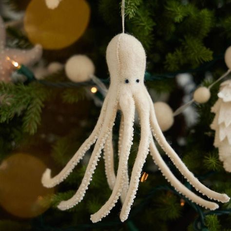 White Long Legs Octopus Ornament, Hand Felted Ocean Animal, Handmade Sealife Charm - Etsy Australia November Crafts, Felt Ornament, Support Women, Holiday Party Gift, Crafts Beautiful, Hand Felted, Traditional Crafts, Felt Ornaments, Beautiful Gifts