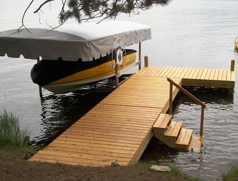 Cottage Dock, Dock Steps, Boat Docks, Lake Dock, Wooden Terrace, Wood Steps, Pond Landscaping, Lake Living, Cabin Ideas