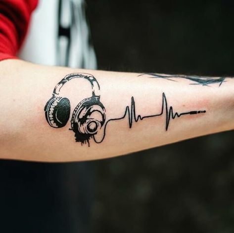 Geometric Tattoo Music, Pikachu Pixel, Music Related Tattoos, Small Music Tattoos, Music Lover Tattoo, Dj Tattoo, Headphones Tattoo, Pixel Tattoo, Music Tattoo Sleeves