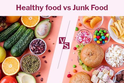 Healthy food vs junk food What Is Healthy Food, Healthy And Unhealthy Food, Better Diet, Unhealthy Snacks, Nutritious Diet, Healthy Eating For Kids, Food Names, Food Articles, Food Covers