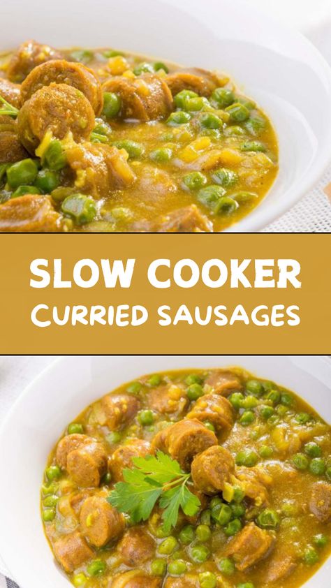 Slow Cooker Curried Sausages Cast Iron Cookie, Sausage Crockpot Recipes, Sausage Slow Cooker, Sausages Recipe, Curried Sausages, Slow Cooker Curry, Sausage Crockpot, Sausage Dishes, Crockpot Recipes Slow Cooker