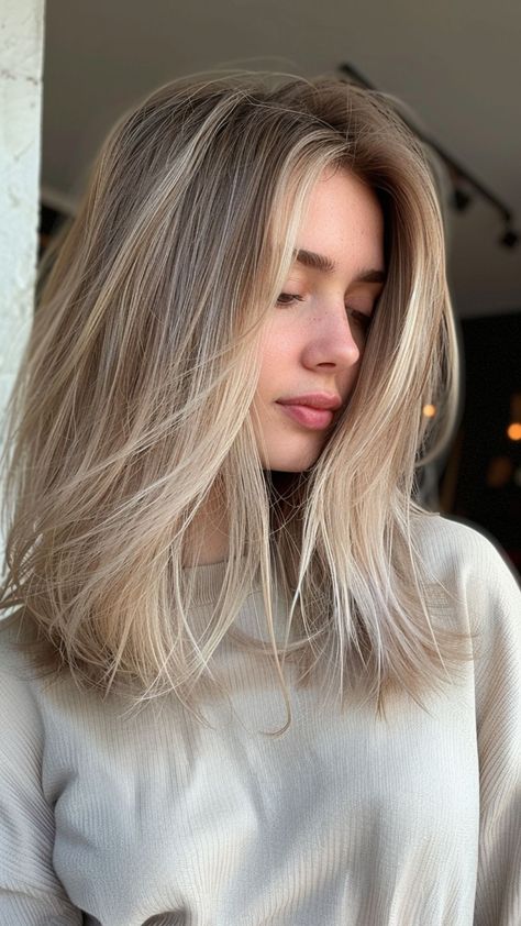 Shine Bright with 30 Stunning Blonde Hair Colors: Top Shades for 2024 Balayage Hair Cool Blonde, Vanilla Creamy Blonde Hair, Soft Beige Hair Colour, Neutral Tone Blonde Hair, Neutral Toned Blonde Hair, Blond Winter Hair Color, Cool Tones Hair Color, Blond Hair 2024, Beige Blonde Babylights