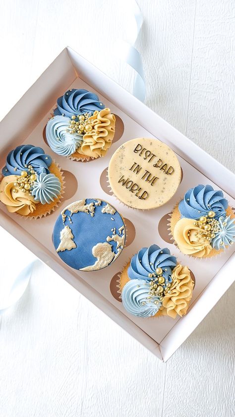 sophies_bakingcorner on Instagram: ✨ Fathers Day Cupcakes ✨ Vanilla cupcakes with a choice from 3 fillings: jam, lemon curd or salted caramel. Presented in a luxe clear lid… Father’s Day Cupcakes Simple, Dad Cupcakes, Mini Cookie Cake, Happy Messages, Happy Fathers Day Cake, Bible Cake, Cupcakes Design, Fathers Day Cupcakes, Cupcakes Vanilla