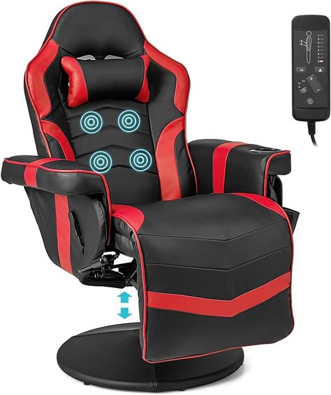 COSTWAY Massage Gaming Chair, Height Adjustable Swivel Racing Video Gaming Recliner with Retractable Footrest, Headrest and Cup Holder, Ergonomic High Back PU Leather Executive Desk Chair (Red) : Amazon.co.uk: Home & Kitchen Living Room Home Theater, Massage Office Chair, Massage Dos, Gamer Chair, Racing Chair, Races Style, Computer Desk Chair, Swivel Office Chair, Chair Height