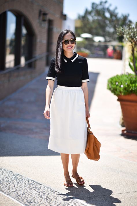 PS: The fabric on this polo (available at Nordstrom) is so luxe and comfortable! I wish more tops were available in this knit. I’m sharing a few more picks from their newest arrivals below! Polo Shirt And Skirt Outfit Women's, Poloshirt Outfit, White Polo Outfit, Polo Outfits For Women, Polo Shirt Outfits, White Shirt Outfits, Polo Shirt Style, Polo Outfit, Woman Clothes