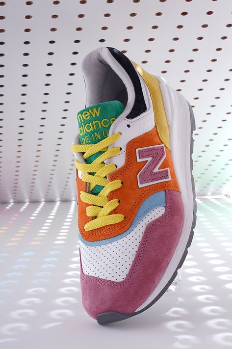 Staud and New Balance’s new 997 sneaker collab. #staud #newbalance #newbalanceshoes #sneakers #sneakersfashion Colorful New Balance Shoes, Colourful Sneakers, Whimsical Shoes, Mom Shoes, Argyle Socks, Colorful Sneakers, Susan Sarandon, Retro Looks, Chic Pants