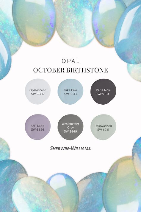 Add a playful yet refined vibe to your space with October's Birthstone Color Palette. Celebrate the inner iridescence of someone's birthday by ordering free paint samples. #sherwinwilliams #DIY #interiordesign #color #inspiration #paint #decor #homeimprovement #homedecor #birthstone #opal Opal Color Palette, Paint Pallets, 2024 Colors, Paint Decor, Birthday Tag, Paint Palettes, Free Paint, Interior Colors, Paint Color Inspiration