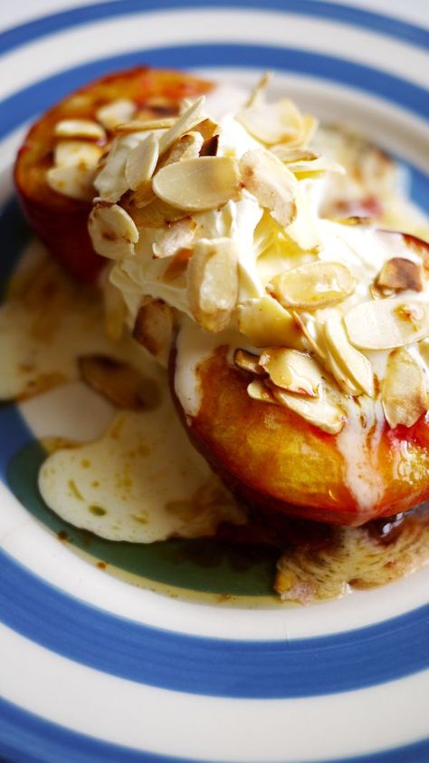 Honey Roast Peaches - The Londoner Roasted Peaches, Summer Pudding, British Lifestyle, Baked Peach, Honey Sauce, Peach Desserts, Peach Recipe, Honey Roasted, Nectarine