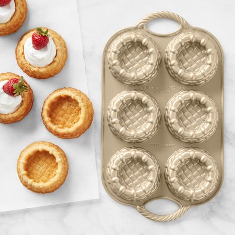 Nordic Ware Nonstick Cast Aluminum Shortcake Baskets Pan | Williams Sonoma Summer Buffet, Kitchen Nordic, Mini Cake Pans, Homemade Custard, Bundt Pan, Nordic Ware, Little Cakes, Angel Food Cake, Fresh Fruits