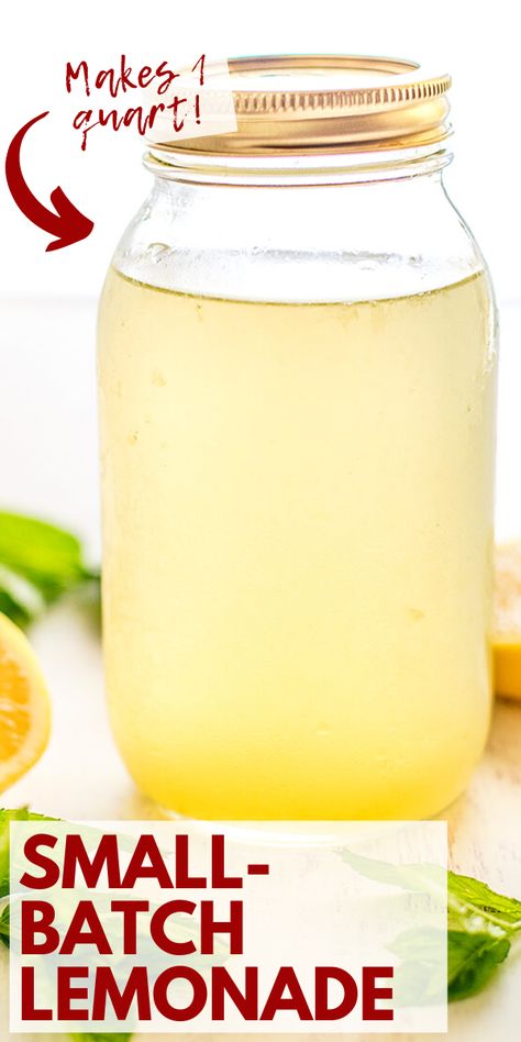 Small Batch Lemonade, Single Serve Lemonade Recipe, Batch Lemonade, Single Serving Lemonade Recipe, Lemonade For One, Small Batch Cooking, Small Batch Recipes, Homemade Lemonade Recipe, Batch Baking