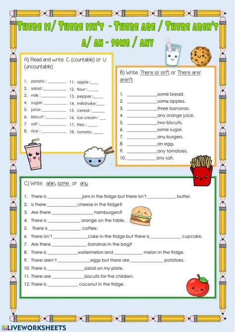 A An Some Any Worksheet, Some Any Worksheet, There Is There Are, There Is There Are Worksheet, Grade 4 Worksheets, Twitter Messages, Some Any, Auxiliary Verbs, Uncountable Nouns