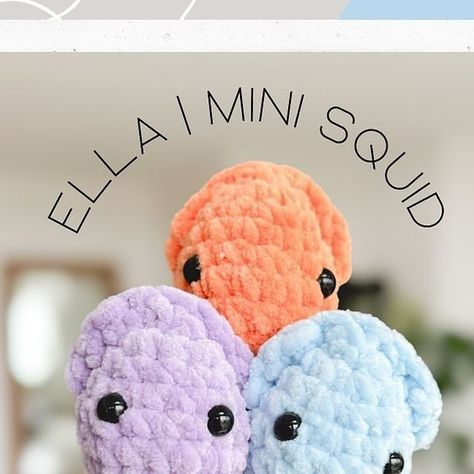 Mini Squid Crochet Pattern, Free Crochet Squishmallow Pattern, Squid Crochet Pattern Free, Crochet Squid Pattern Free, Chunky Yarn Amigurumi Free Pattern, No Sew Amigurumi Free Pattern, Crochet No Sew Amigurumi, No Sew Crochet Patterns, Crocheted Stuffies