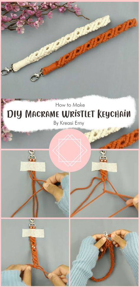 In this video tutorial Kreasi Erny will show you how to make a macrame wristlet keychain. This is an easy project for beginners, but it still looks very professional. This simple macrame wristlet keychain is perfect for everyday use. You can also make it in any color or pattern you want. It’s a great gift idea too! Braided Macrame Wristlet Diy, Easy Macrame Wristlet Keychain, How To Macrame Lanyard, Macrame Knot Keychain, Macrame Wristlet Pattern, Macrame Key Lanyard Diy, Diy Rope Projects, Simple Macrame Keychain Diy, Diy Macrame Wristlet