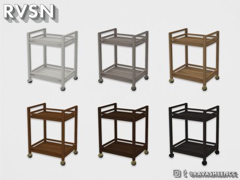 Sims 4 Small Table, Functional Bar Cart, Ikea Trolley, Small Bar Cart, Classic Bar Cart, Sims 4 Game Packs, Sims4 Mod, Wood Cart, Wine Cart