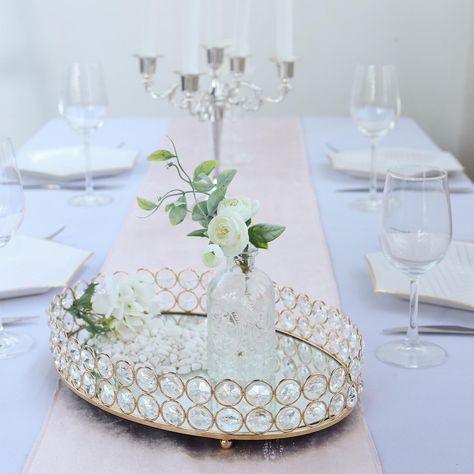 BalsaCircle 14x10-Inch Gold Oval Metal with Crystal Beads Mirror Serving Tray - Wedding Reception Party Table Decorations - Walmart.com - Walmart.com Mirrored Serving Tray, Beaded Candle Holders, Dining Centerpiece, Mirrored Vanity, Mirrored Tray, Beaded Candle, Mirror Vanity Tray, Beaded Mirror, Mirror Oval