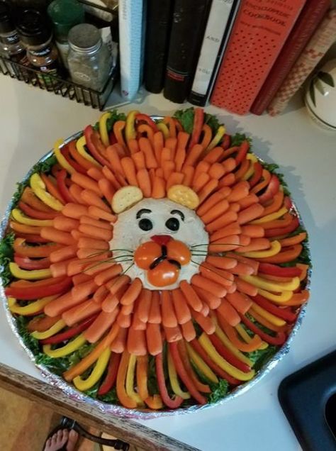 Lion veggie tray | Baby shower snacks boy, Safari birthday party, Safari baby shower boy Veggie Tray Animal Ideas, Safari Theme Veggie Tray, Fruit Safari Theme, Lion Mane Veggie Tray, Tiger Veggie Tray, Lions Mane Veggie Tray, Animal Fruit Tray Party Ideas, Wild One Veggie Tray, Animal Veggie Tray Ideas