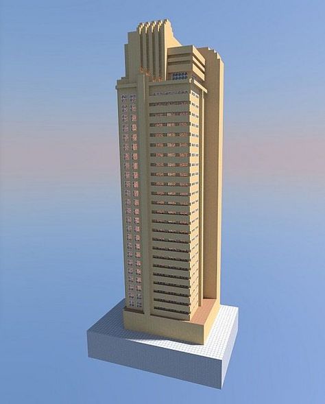 Minecraft Art Deco, Minecraft Skyscraper, Art Deco Skyscraper, Minecraft City Buildings, Minecraft Ps4, Minecraft Modern, Minecraft City, Minecraft Plans, Minecraft Funny