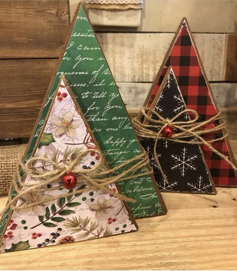 Wood Decorative Items, Small Tree Craft Ideas, Diy Farmhouse Gift Ideas, Craft Fair Ideas To Sell 2023, Mini Wood Christmas Trees, Dollar Store Wood Signs, 2x4 Projects Diy Christmas, Modge Podge Christmas Tree, Homemade Wood Christmas Gifts