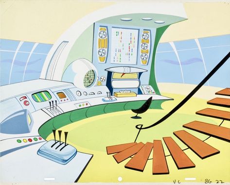 The Jetsons Background Production Setup Elroy Jetson, Jetsons Aesthetic Furniture, The Jetsons Aesthetic, Jetsons Aesthetic, The Jetsons Drawing, Jetsons Background Art, Googie Architecture, The Jetsons, Mid Century Illustration