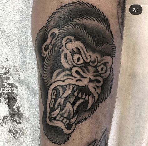 Gorilla Tattoo Trad, Old School Gorilla Tattoo, American Traditional Rib Tattoo, Gorila Tattoos, Gorilla Face Tattoo, Animal Traditional Tattoo, Mandrill Tattoo, Traditional Gorilla Tattoo, Traditional Tattoo Animals