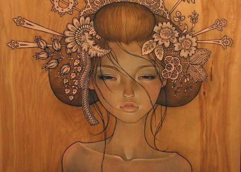 art nouveau women kawasaki | Art Appreciation - Audrey Kawasaki - Paperblog Audrey Kawasaki Tattoo, Girl Face Drawing, Android Theme, Audrey Kawasaki, Neo Victorian, Art Et Illustration, Pop Surrealism, Art Appreciation, Art Video