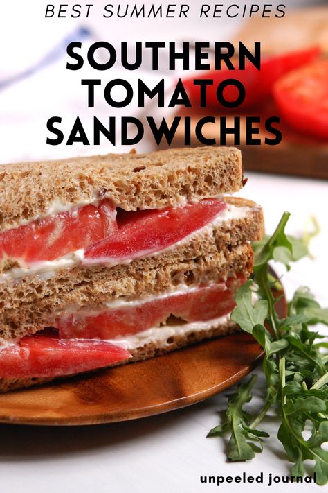 Nothing's better in late summer than a juicy, authentic Southern tomato sandwich slathered in mayo. Here's the best tomato sandwich recipe. All you need for this easy summer sandwich is ripe heirloom tomatoes, good mayonnaise, sandwich bread, and a pinch of salt and pepper. If you need an easy vegetarian sandwich idea for lunch or even dinner, make sure this quintessential Southern food is one. . . . . #tomatosandwich #tomatorecipes #heirloomtomato #capresesandwich #southernfood #mayo via @unpee Tomato Sandwich Recipes, Mayonnaise Sandwich, Caprese Sandwich, Summer Sandwiches, Easy Grilling Recipes, Sandwich Ingredients, Vegetarian Sandwich, Tomato Sandwich, Comfort Food Southern