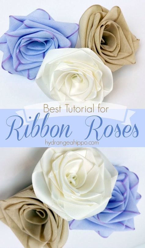 How to make ribbon roses using ANY ribbon - looks best with satin and cotton ribbon. Never buy flowers again - just MAKE your own!! with SmartFunDIY Silk Ribbon Flowers Tutorial, Things To Do With Ribbon Crafts, How To Make Roses Out Of Fabric, Making Flowers Out Of Ribbon, Making Roses Out Of Ribbon, Ribbon Craft Ideas, How To Make Satin Roses, How To Make Roses Out Of Ribbon, How To Make Ribbon Flowers