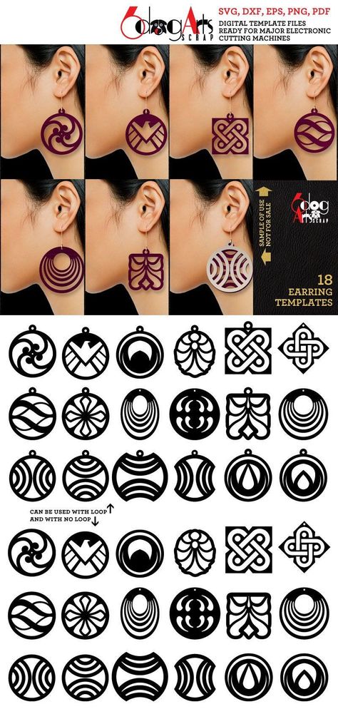 18+ Wood / Acrylic / Metal Earring / Pendant Templates - vector digital files to use for your crafting projects, etc. You will receive these designs in 5 file formats: SVG (2 vector files - unlimited resizing with no quality loss) DXF (Adobe Illustrator) (2 vector files - unlimited resizing with no quality loss) EPS (vector file - unlimited resizing with no quality loss) PDF (vector file -... Leather Earrings Template, Laser Cut Necklace, Jewelry Template, Laser Cut Wood Earrings, 3d Files, Background Note, Laser Cut Wood Crafts, Ornament Svg, Laser Cut Jewelry