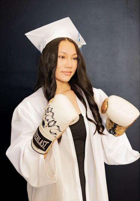 Boxing, boxing graduation , Karate Senior Pictures, Boxing Senior Pictures, Wrapping Hands For Boxing Pose, Newborn Boxing Photoshoot, Boxer Photoshoot Boxing, Graduation Picture Poses, Graduation Ceremony, Grad Pics, Graduation Pictures