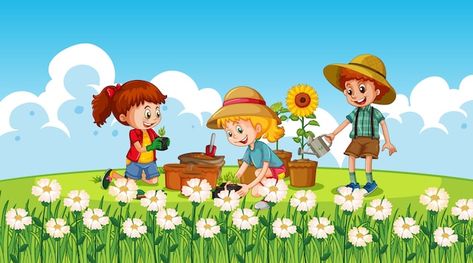 Free vector children in nature | Free Vector #Freepik #freevector #cartoon-park #cartoon-landscape #cartoon-garden #cartoon-scene Educational Activities For Preschoolers, Pink And White Background, House Cartoon, Floral Wedding Invitation Card, Leaf Illustration, Spring Background, Purple Wedding Invitations, Family Cartoon, Poster Background Design