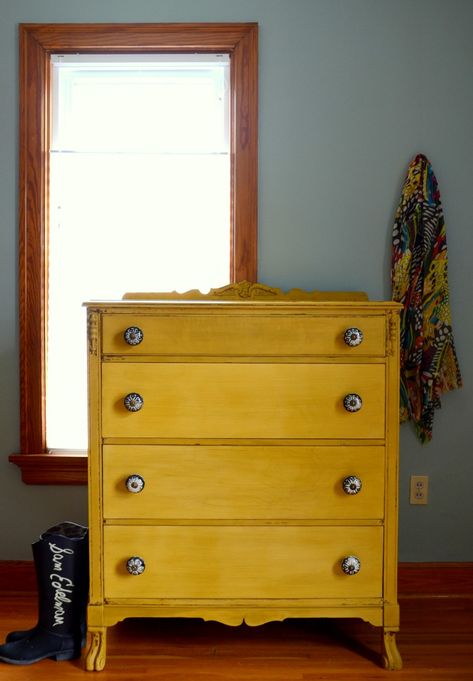 Debut: A mustard chest of drawers - Estuary Designs Mustard Dresser, Yellow Chest Of Drawers, Yellow Painted Furniture, Yellow Dresser, Chest Of Drawers Makeover, Dresser Redo, Yellow Furniture, Painted Chest, Furniture Makeovers