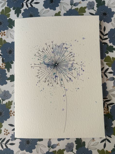 Hand Impression Painting, Paint Dandelion, Watercolour Dandelion, Dandelions Painting, Dandelion Card, Watercolor Dandelion, Watercolor Doodles, Dandelion Painting, Dandelion Art