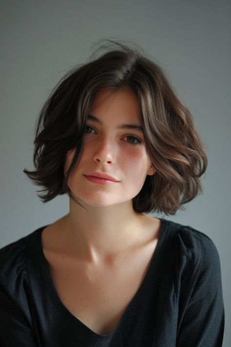 16 Short French Bob Hairstyles: Perfect Cuts for All Hair Types 90s Grunge Bob Hair, Short Italian Haircut, French Bob Diamond Face, Lea Seydoux Bob, French Bob Full Face, Dark Brown Hair Short Bob, Short Tousled Bob, Chin Length Shaggy Haircuts, French Bob Haircut No Bangs