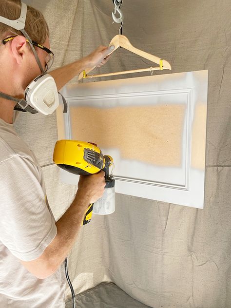 How to paint cabinets like a pro Diy Door Upgrade, Hacienda Kitchen, Jenna Sue Design, Doors And Trim, Painting Station, Paint Cabinets, Jenna Sue, Using A Paint Sprayer, Shaker Style Doors