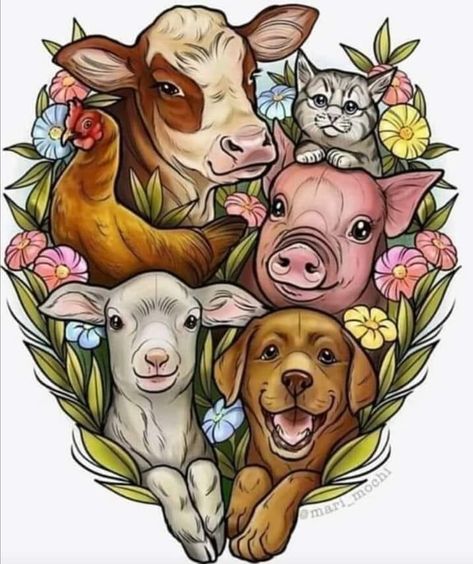 Petit Tattoo, Cow Print Wallpaper, Vegan Tattoo, Animal Activism, Cute Wallpaper, Vegan Animals, Arte Animal, Animal Tattoos, الرسومات اللطيفة