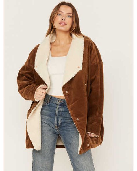 Wrangler Womens Corduroy Ranch Coat, Brown Western Jacket, Brown Corduroy, Sherpa Jacket, Denim Jacket Women, Denim Jean Jacket, Denim Coat, Sherpa Lined, Coat Fashion, Lightweight Jacket