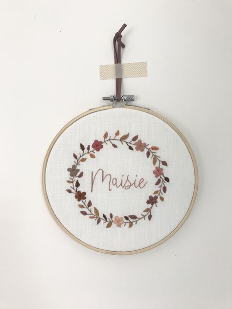 Sewing Canvas, Name Embroidery Hoop, Wreath Name, Embroidery Hoop Nursery, Name Decorations, Name Embroidery, Floral Embroidery Patterns, Punch Needle Patterns, Dorm Ideas