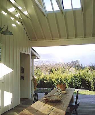 dogtrot between kitchen & garage, like the addition of the skylights as well... Dogtrot Barndominium, Dogtrot House Plans, Dogtrot House, Dog Trot House Plans, Dog Trot House, Smart House Plans, Kitchen Garage, Contemporary Exterior, Roof Architecture