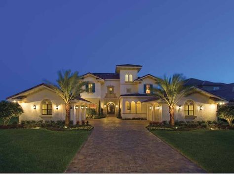 Mediterranean House Plan with 5552 Square Feet and 5 Bedrooms from Dream Home Source | House Plan Code DHSW67787 Custom Stone Fireplace, Luxury Mediterranean Homes, Mediterranean Mansion, Mediterranean Style House, Mediterranean Luxury, Mediterranean House Plan, Mediterranean Style House Plans, Mediterranean House Plans, Mediterranean House