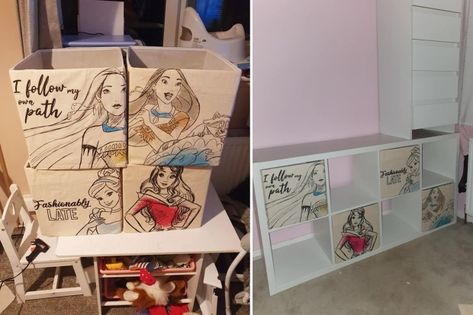 Mum uses £1 Disney tote bags from Poundland to create storage boxes for her daughter’s bedroom – The Sun Disney Girls Room, Bedroom Storage Boxes, Disney Bedroom, Disney Office, Casa Disney, Disney House, Disney Tote Bags, Create Storage, Disney Tote