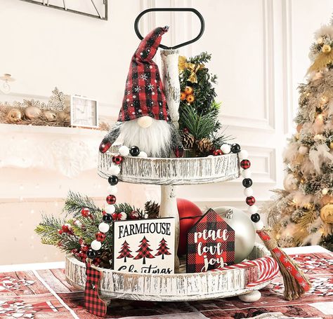 12pcs Christmas Tray Decor, COSYOO Christmas Wooden Signs & Buffalo Plaid Gnomes Plush Set with 2pcs Berries& 6pcs Christmas Canes for Rustic Tiered Tray Farmhouse Decor wooden Christmas Cabin Decor, Christmas Tray Decor, Christmas Tier Tray, Tray Decor Christmas, Christmas Wooden Signs, Plaid Christmas Decor, Christmas Tray, Wooden Bead Garland, Buffalo Plaid Christmas